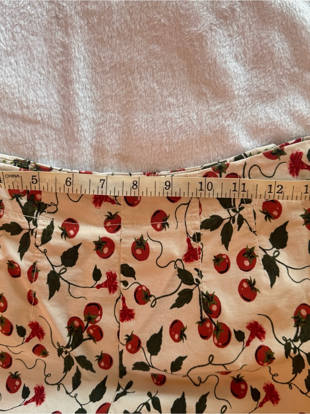 Anthropologie Maeve Red and White Striped Wrap Skirt With Tomato Print Shorts - Picture 11 of 11